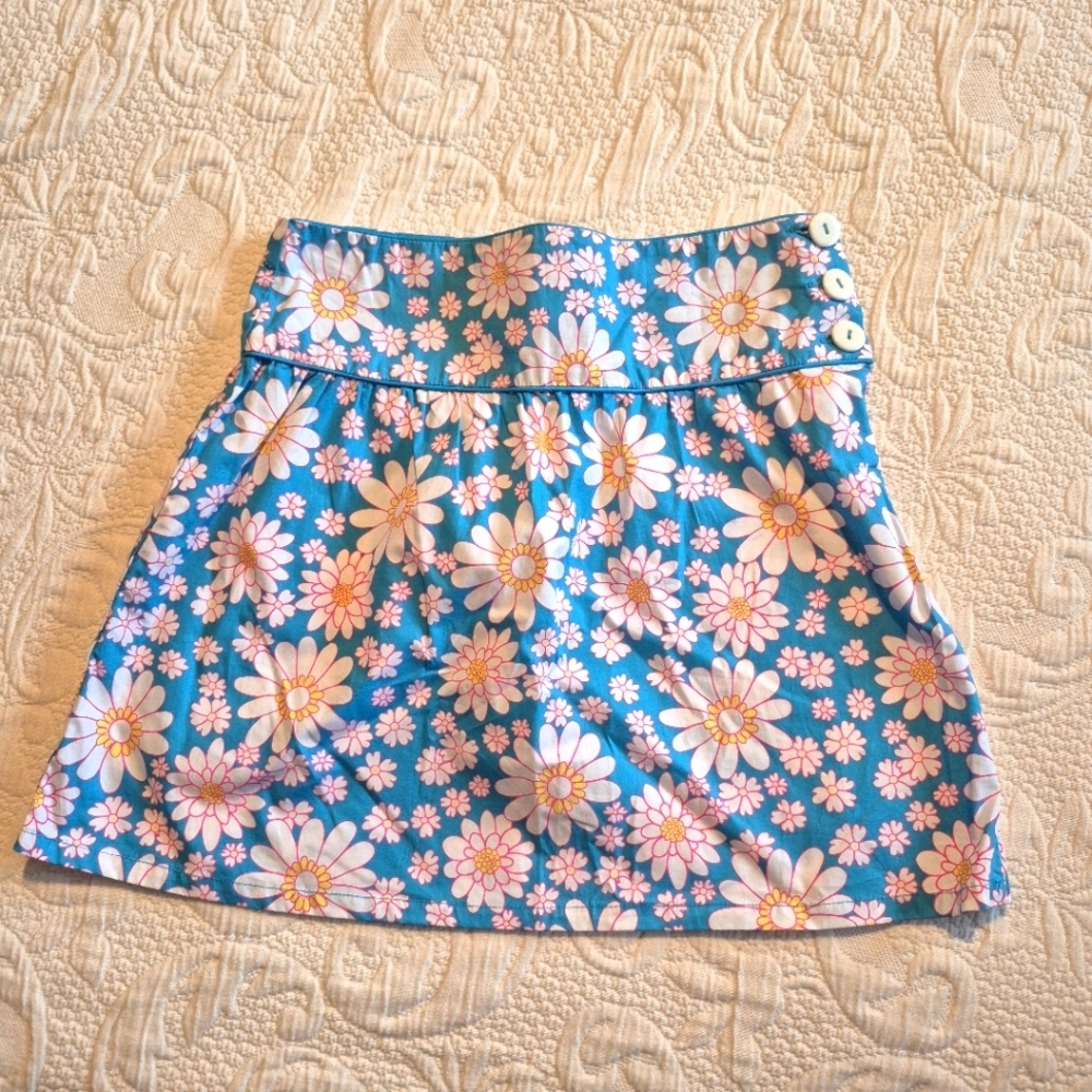 Strausburg girls size 8 years blue, pink, yellow & white daisy skirt EUC